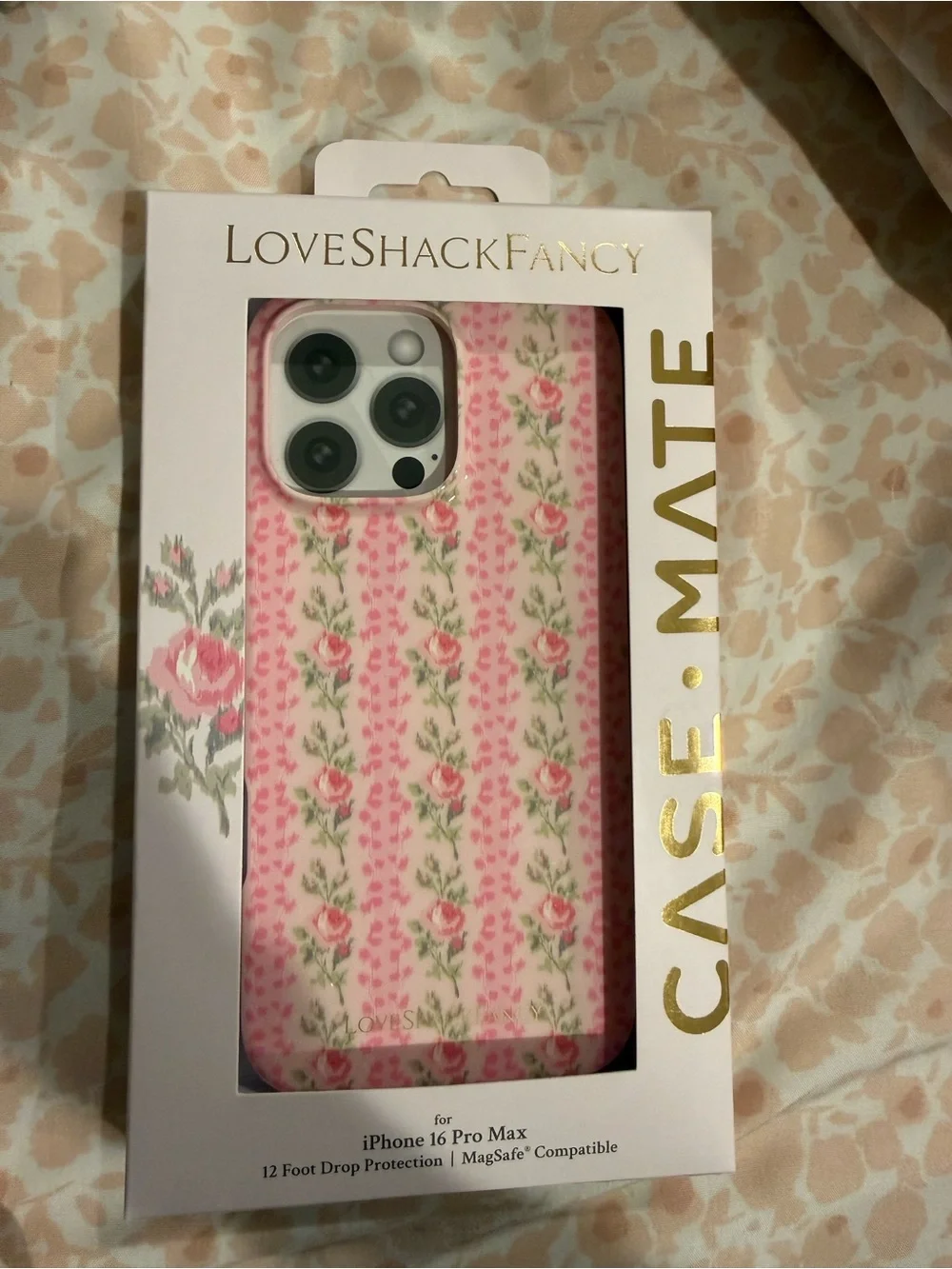 LoveShackFancy Pink Rose Stripe iPhone 16 Pro Max Case